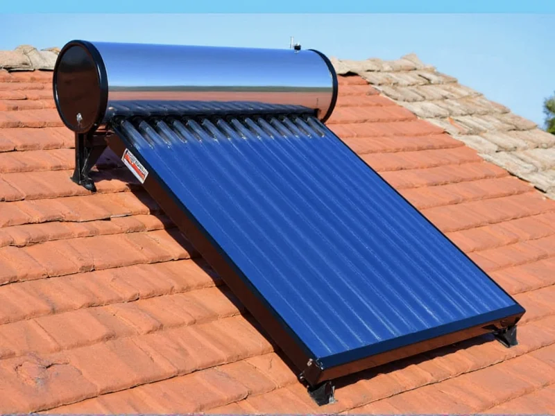 DIY solar water heater collector panel mounted on roof
