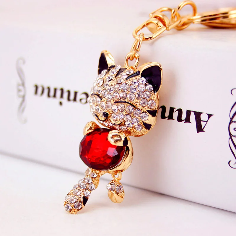 Luxe strass chat forme porte-clés femmes sac sac à main porte-clés clé de voiture pendentif bijoux délicat porte-clés bijoux cadeau Champagne 