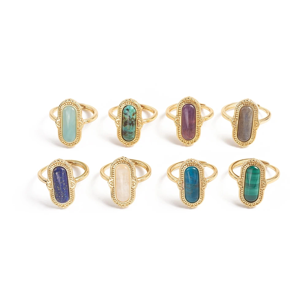 

PandaHall Oval Adjustable Natural Mixed Gemstone Finger Ring