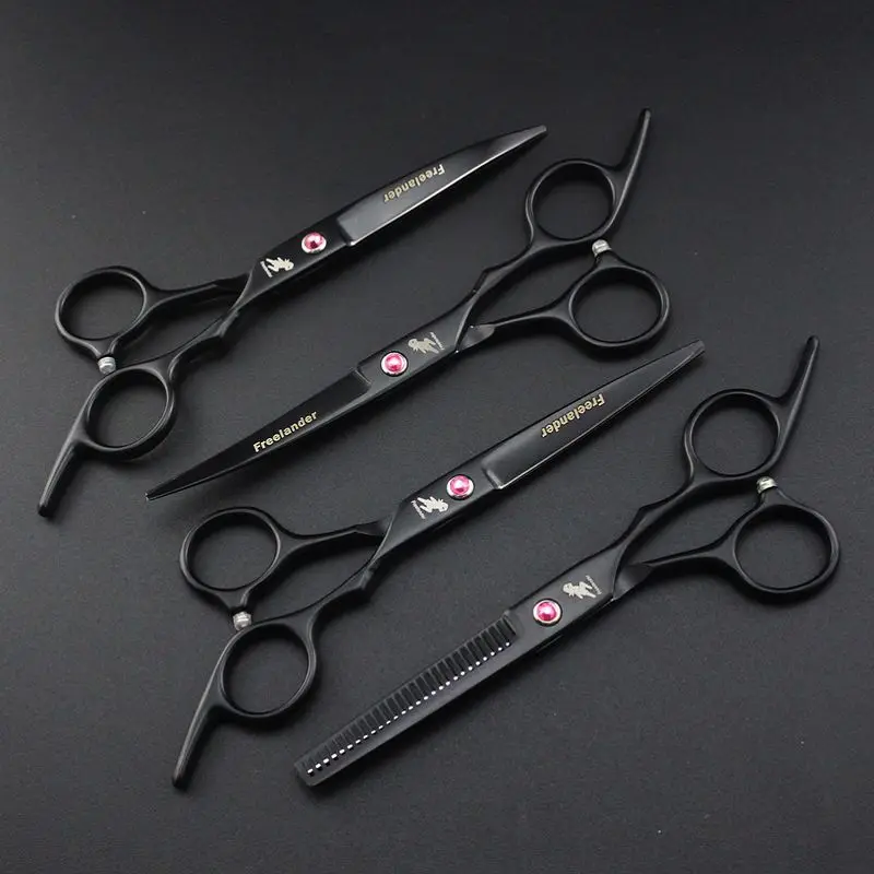 

PjMR-01 pet grooming scissors Free shipping freelander High-grade 6.0 inch black stainless steel 4 pcs hair beauty scissors kit