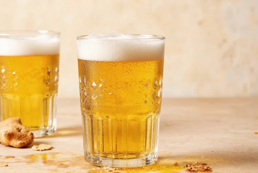 Homemade ginger beer in glass bottle with fresh ginger and mint garnish