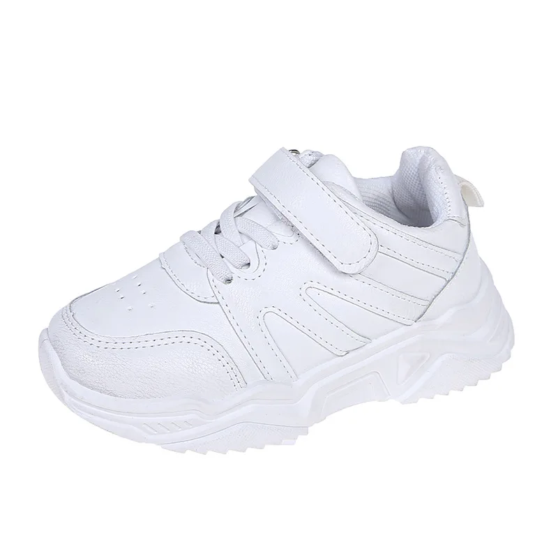 

DianSen Children's White Sports Shoes Boys Soft Bottom Leather Upper School Student Travel Casual Shoes Girls shoes
