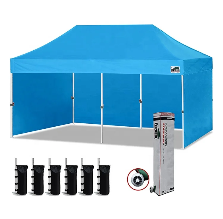 

Eurmax 10x20ft Pop up Canopy with 4 Sidewalls Outdoor Sunshade Tent Event Trade Show Canopy Sky Blue