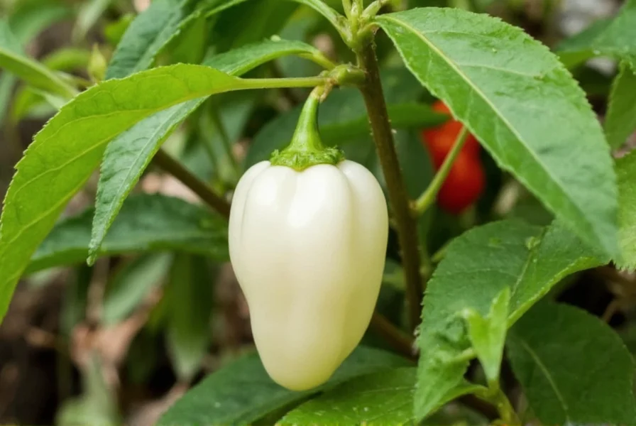 White Snowbird chili peppers on green plant showing color transition