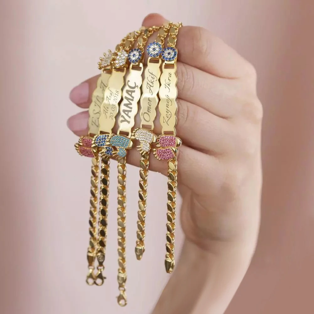 

Ins Baby Personalized name crown engraved bracelet custom gold plated bracelet gift for women, Gold color