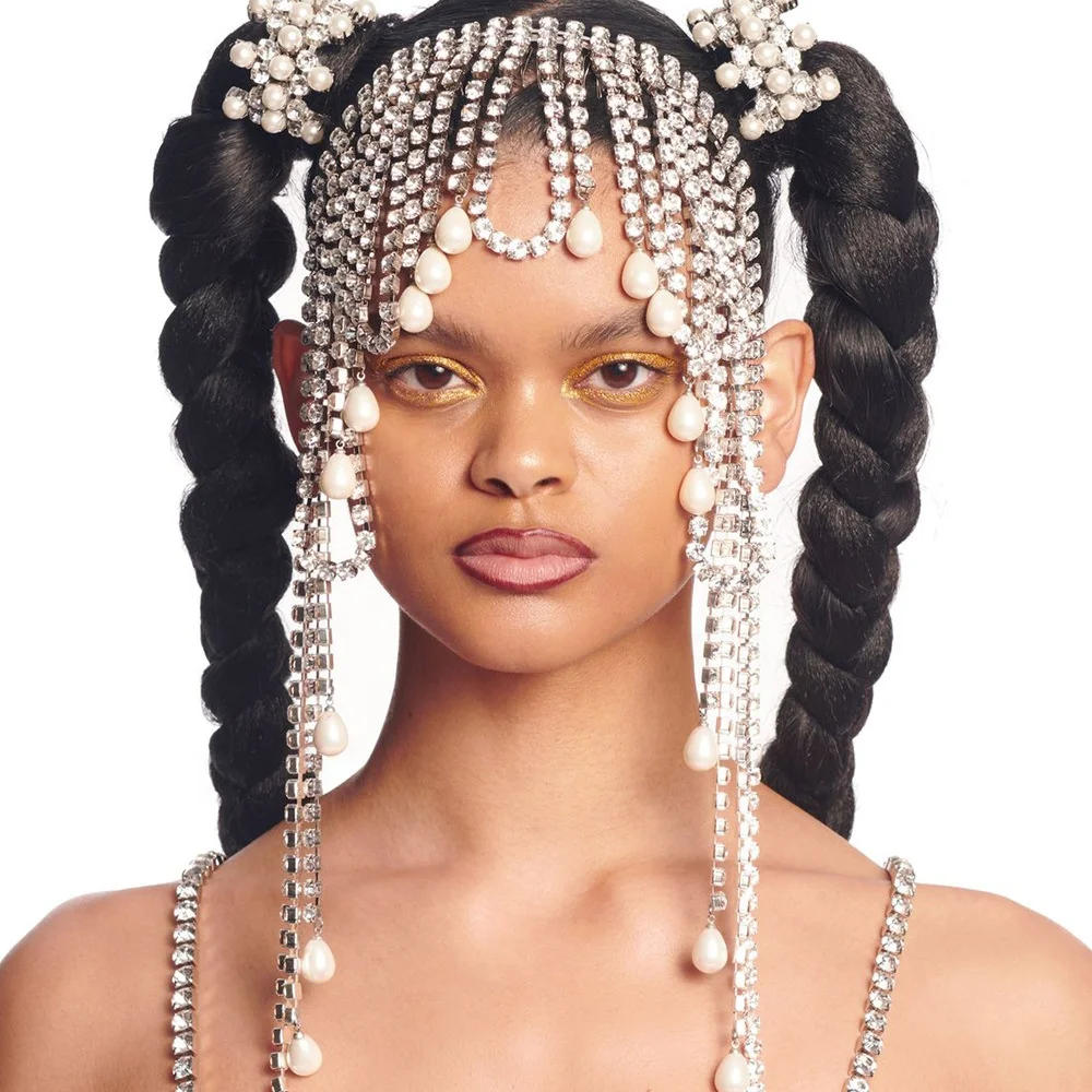 

SHIHAN Pendant Bridal Headdress Women Jewelry Festival Forehead Chain Miraculous Tiara Wedding Tassel Pearl Hair Bands