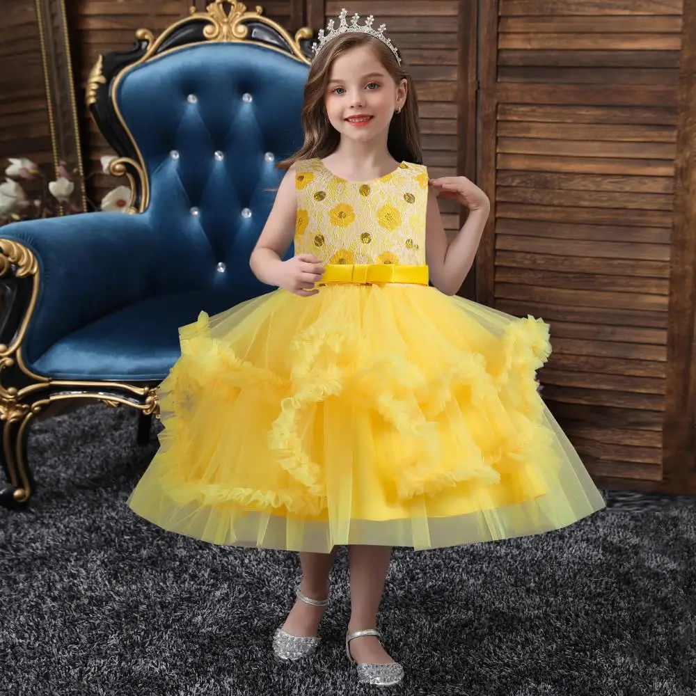 

New Arrival Exquisite Without Sleeve Children's Dress Frock Design Kids Princess Lace Embroidered Dress