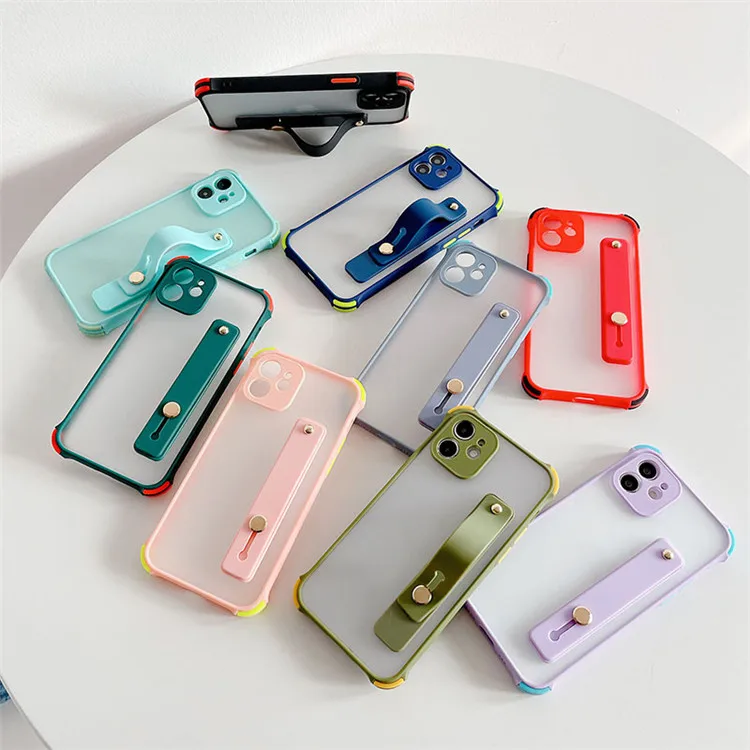 

Shockproof Candy Color Wrist Strap Phone Holder Case Cover for iPhone 12 Pro Max XR XS SE 2020 X 12 Mini 8 7 Plus Fundas, As picture shown