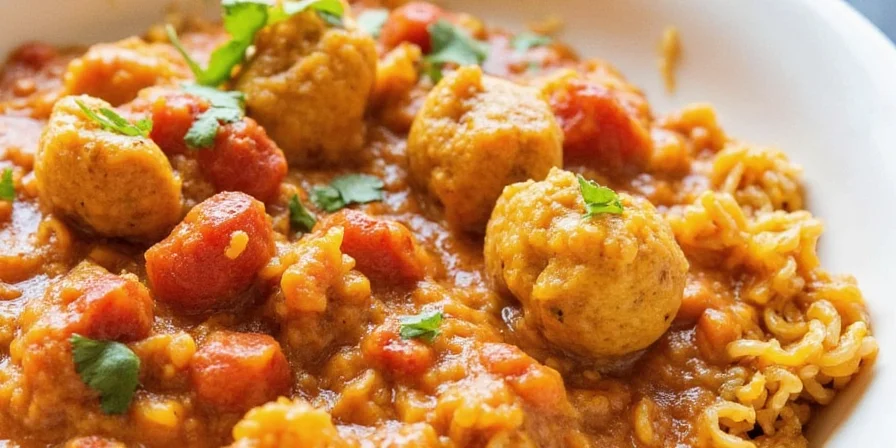 A full platter of tikka masala with colorful sides
