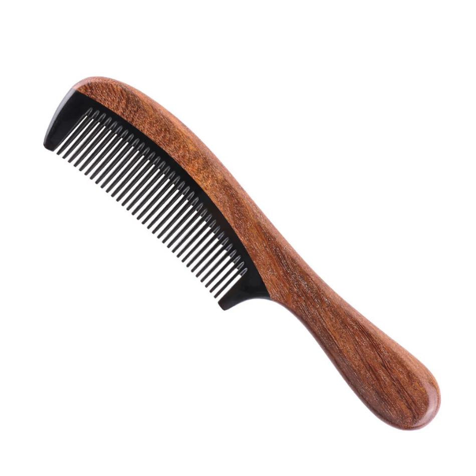 

Natural handmade custom logo long handle sandalwood hair comb 6.57*1.37*0.39 inch brown massage beard comb