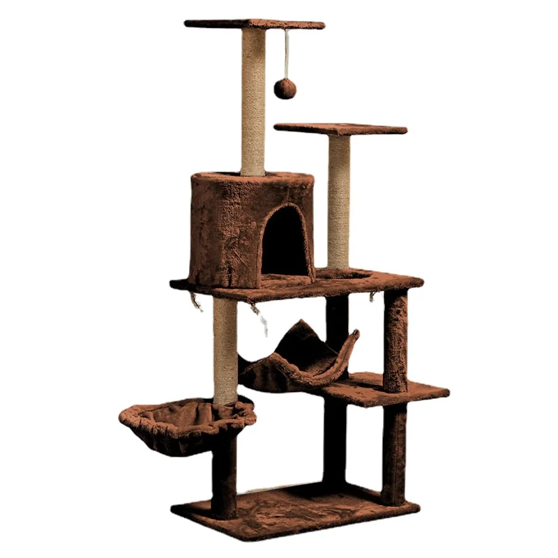 

Tall Wooden Wood Floor To Ceiling Modern Cat Scratching Post Climbing Tree Custom Tower House Scratcher for Big Large Cats