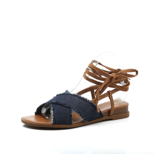 

2021 Summer Autumn Women Stylish Leather Flat Peep Toe Designer Lady Sandals Shoes, Blue or can be customized