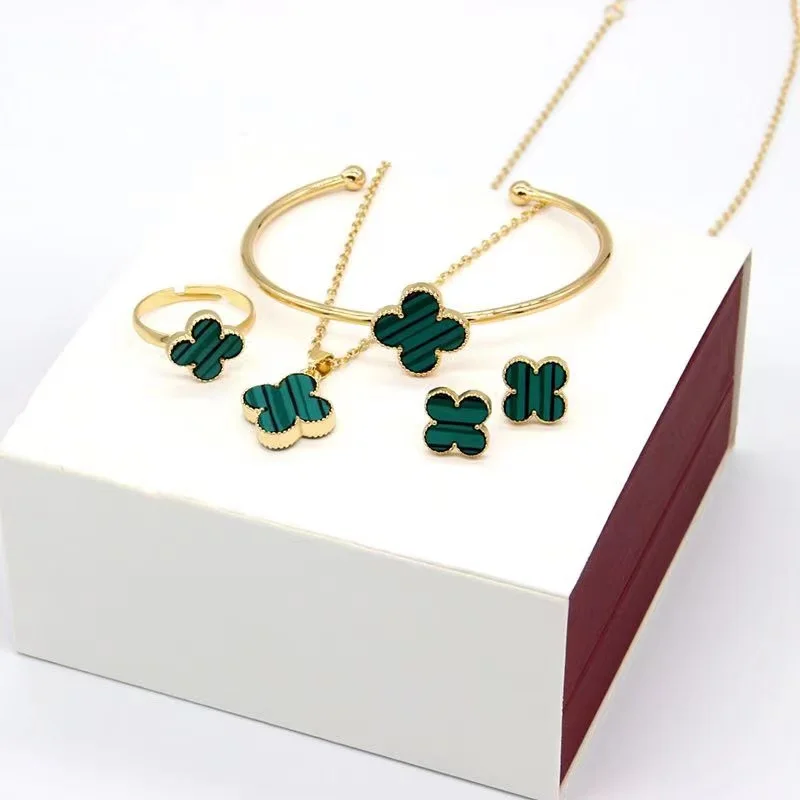 

4pcs/set wholesale 18k gold plated double side clover jewelry set classic lucky 4 four leaf clover earrings for women