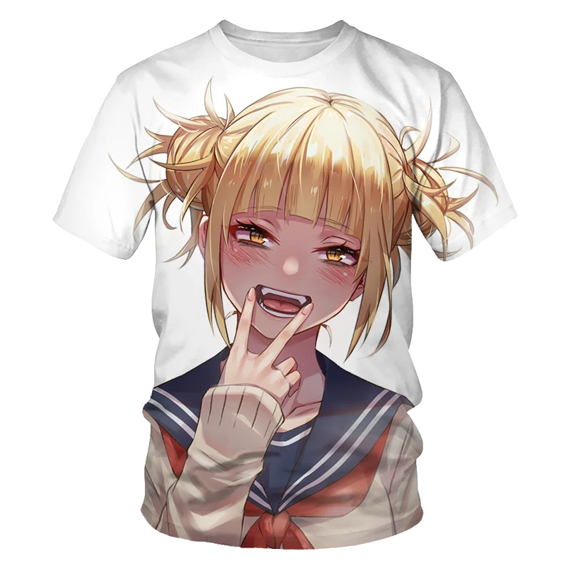 

3D printing men and women all-match outdoor T-shirt anime beautiful girl solid color loose summer trend O-neck short sleeve