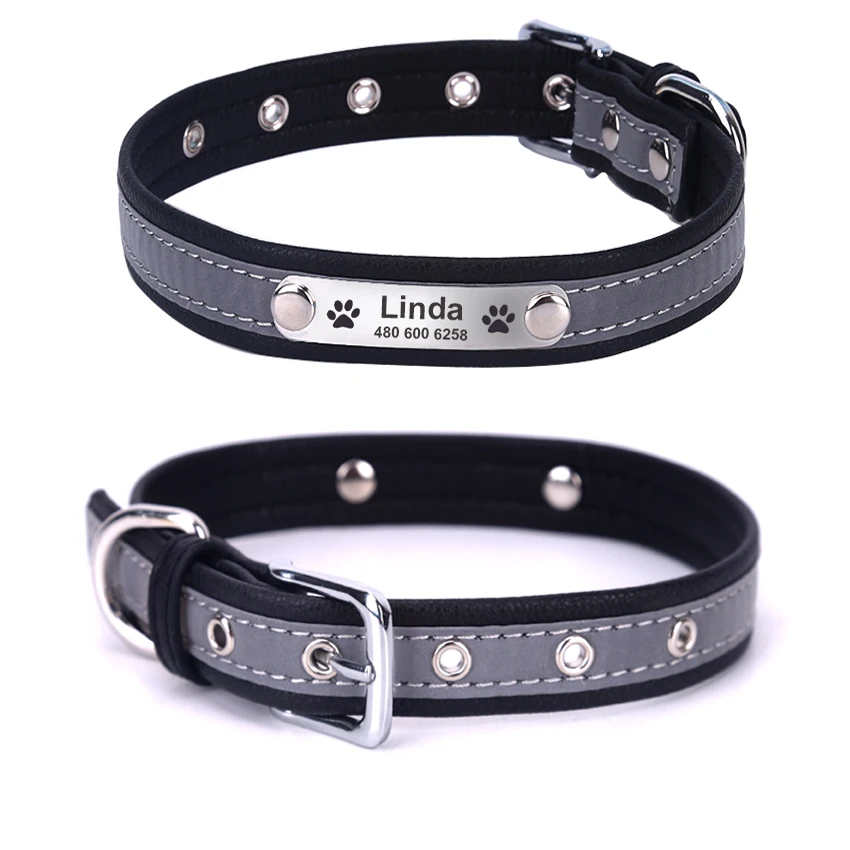 

ID Custom Dog Collar ,Leather Reflective Tag Engraved For Puppy, Dog Collars Pet accessories