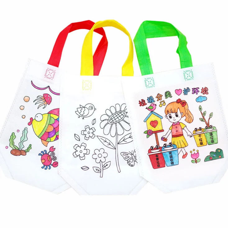 

12 Patterns Non Woven DIY Art Painting Bag Coloring Pictures Non-woven Eco Friendly Hand Bags for Kids Graffiti Bags Handbag