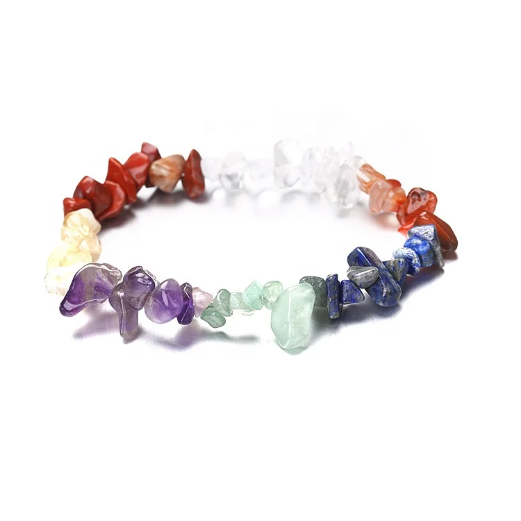 

Hot Sale Colorful Natural Crystal Stone Bracelet Healing Gravel Chipped 7 Chakra Stone Bracelet For Girls Women, As pictures show
