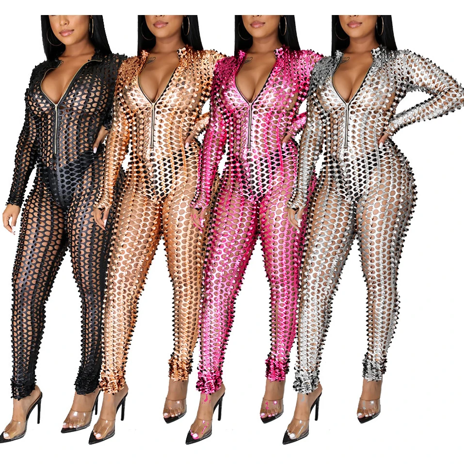 

FS2358D 2021 Sexy Wome long sleeve zipper Fashion party jumpsuits