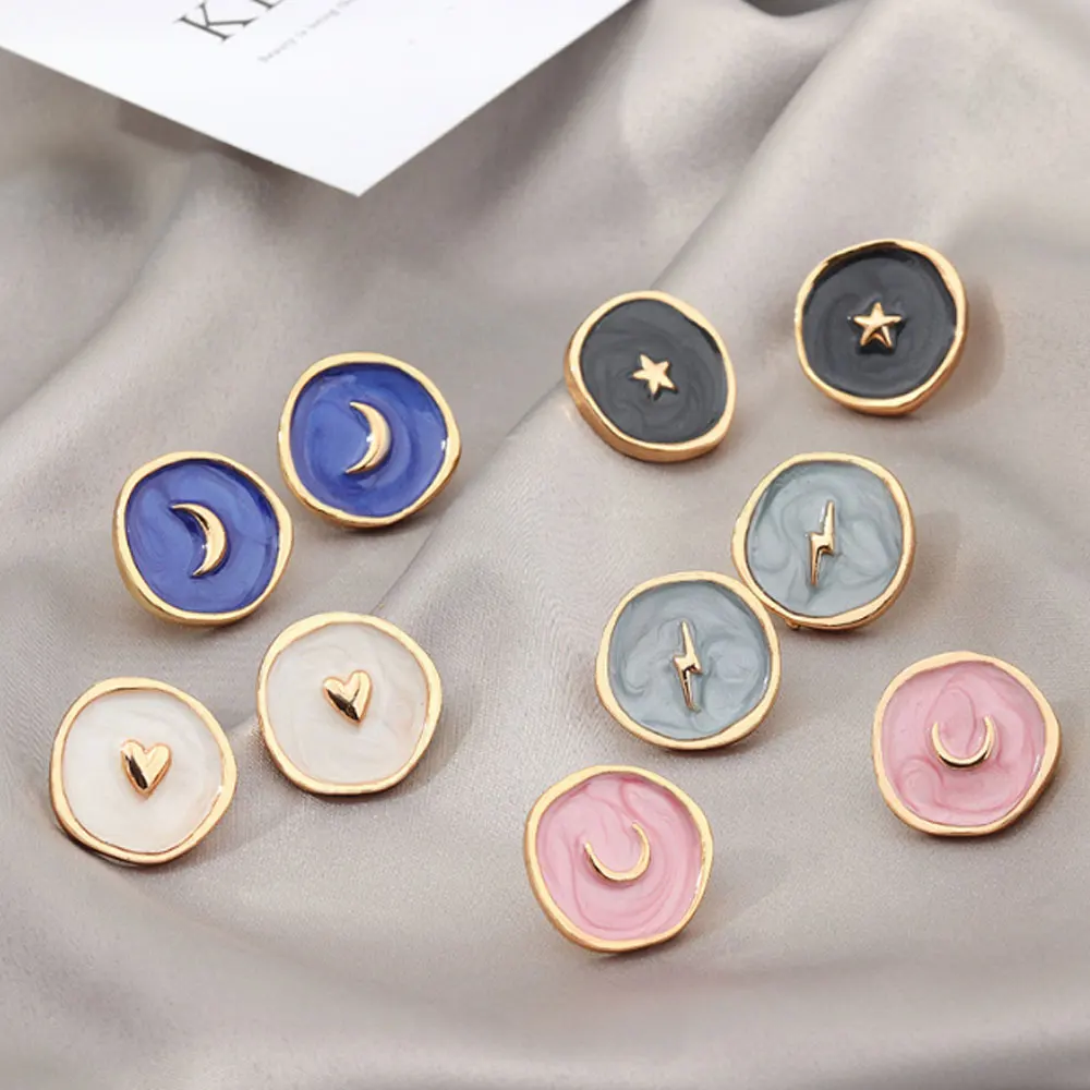 

korean moon star lightning five pointed enamel stud earrings jewelry on sale, Multi