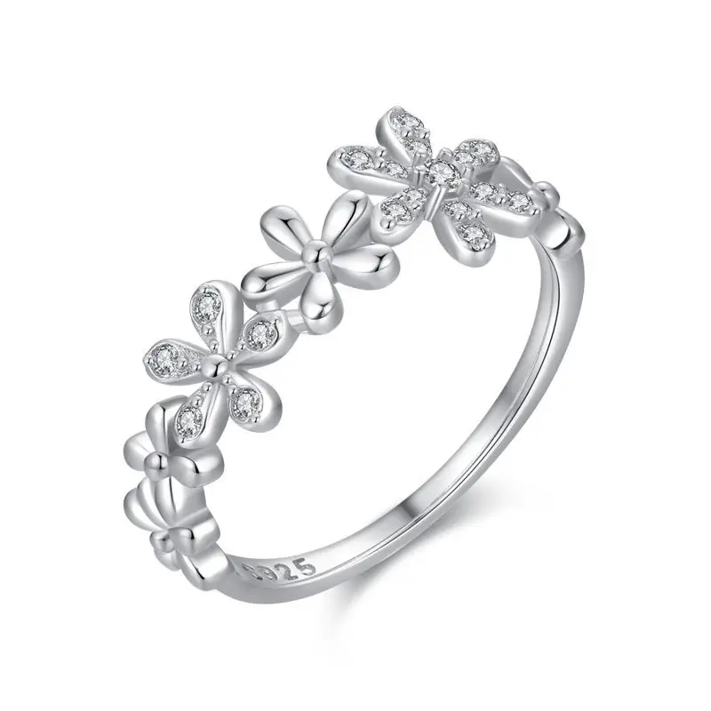 

Fashion Retro Jewelry 925 Sterling Silver Zircon Daisy Flower Ring for Women