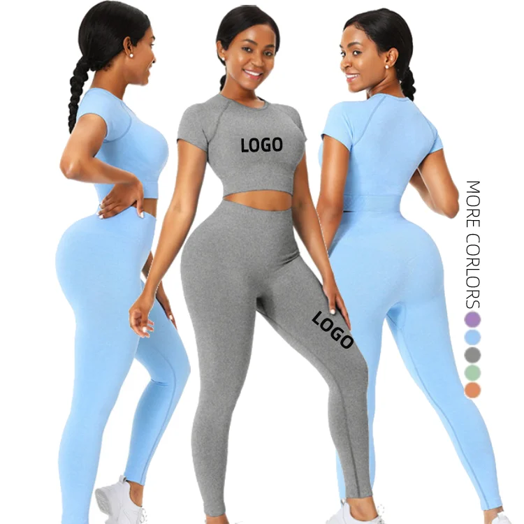 

2021 custom logo Workout Clothing two piece slimming women Custom fitness Seamless Active Wear Yoga Set suit, As shown