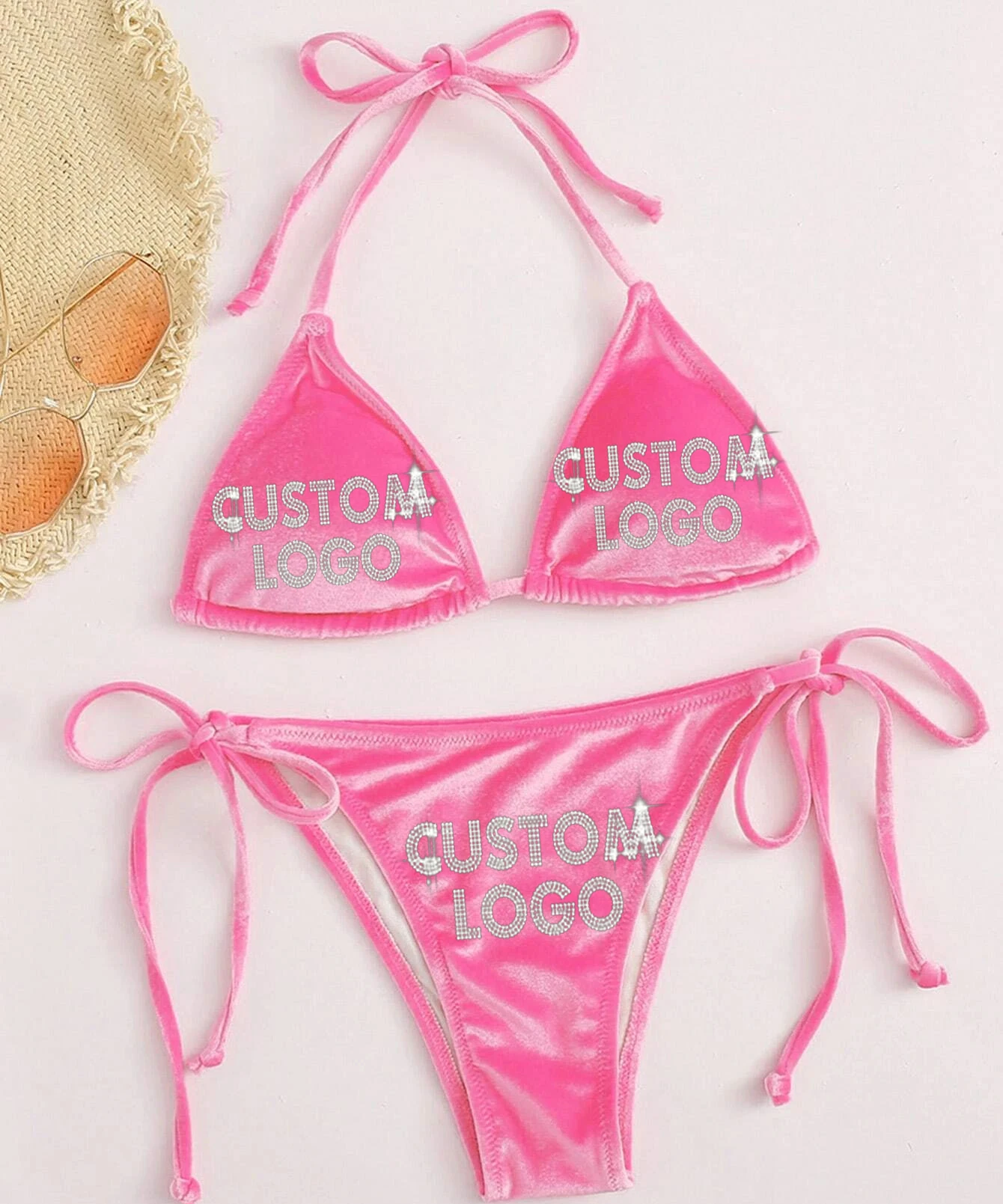 

Custom Rhinestone Logo Shiny Diamond Velvet Glitter Crystal Swimsuit Bikini Sparkly Rhinestone Bikini Beachwear Swimwear
