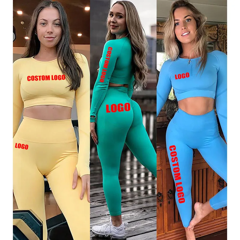 

Free Shipping Female Sport Suit Fitness Clothing Sport Wear Yoga Set Gym Seamless Sportswear Top Long Sleeve with Running Leggin, Color avaliable