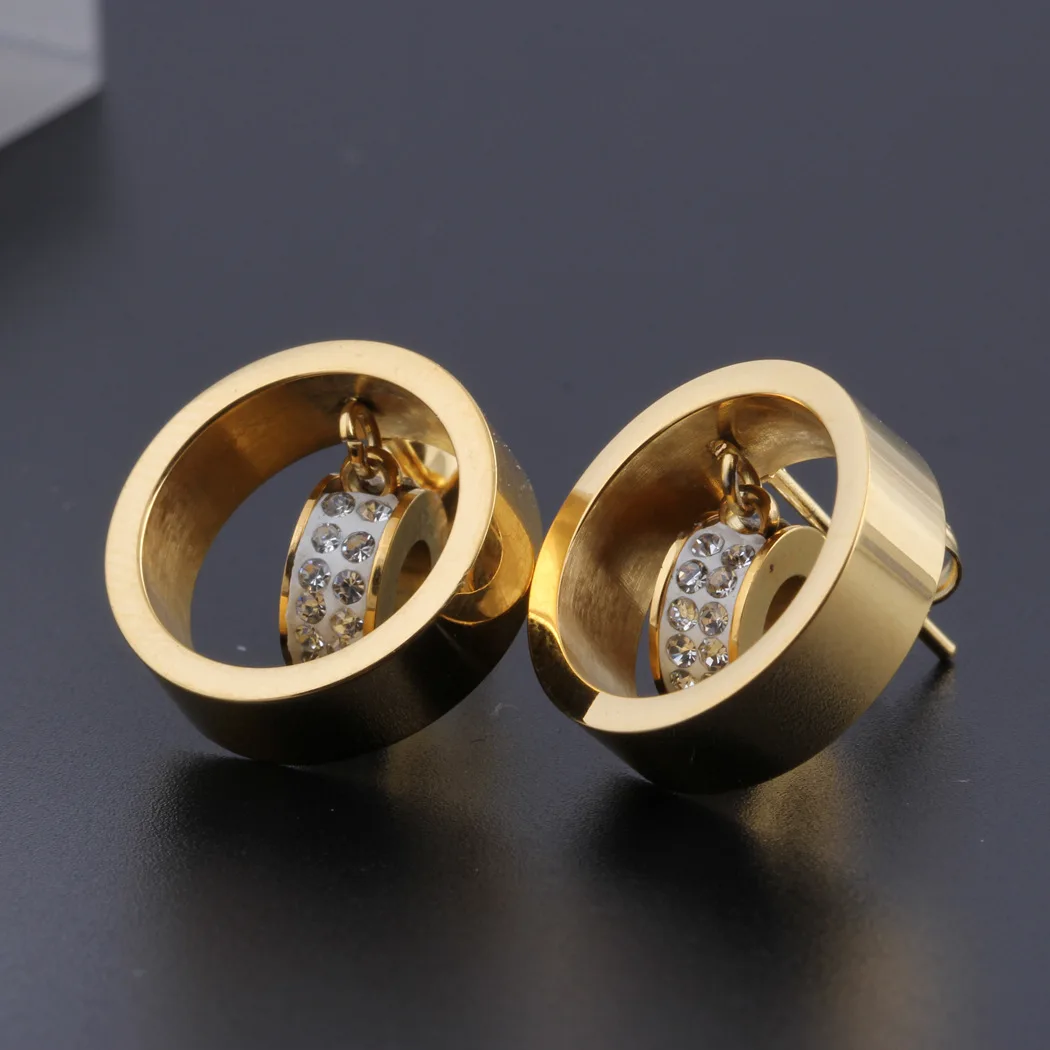 

Wholesale New Style Jewelry Micro Inlaid Crystal Titanium Steel Earrings Annular Shape Earring, Picture shows