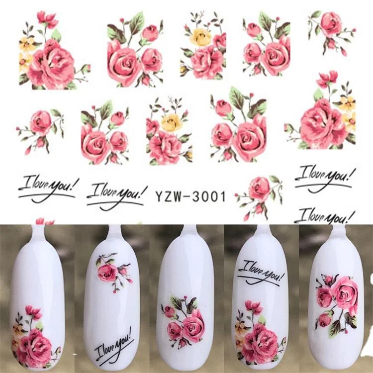 

2020 Hot sale YZW-3001 Rose flower Water Transfer nail sticker for nail art decorations, Picture