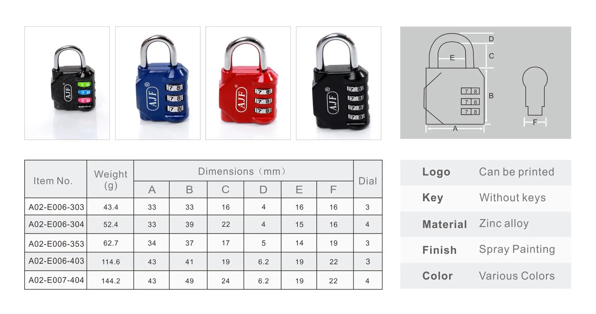 Ajf Manufacturer High Quality Security Combination Door Lock Padlock