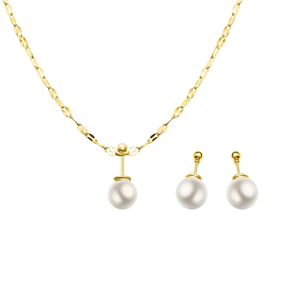 

Non-Toxic Food Grade 18K Gold Plated Women Pearl Pendants Necklace and Pearl Stud Earrings Jewelry Sets