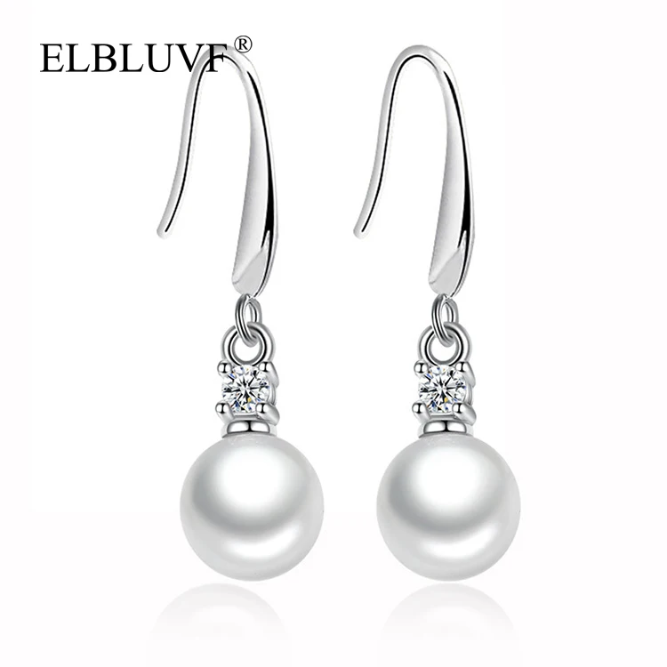 

ELBLUVF S925 Silver Plated Jewelry Women Gift Long Tassel Artificial Pearl Pendant Zircon Earrings Jewelry