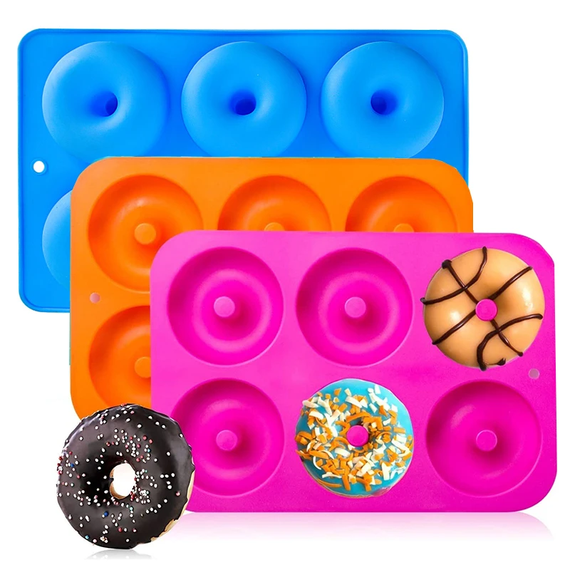 

Food Grade Baking Tray DIY Doughnuts Cake Mould 6 Cavity No Stick Large Donut Mold Silicone, Green, blue, orange, purple, rose red, red