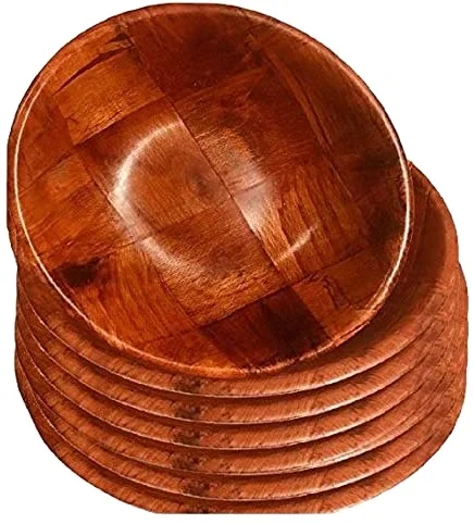 

Woven Wood Snack Bowls 8"-Inch, Wooden Woven Salad Bowl, Tea