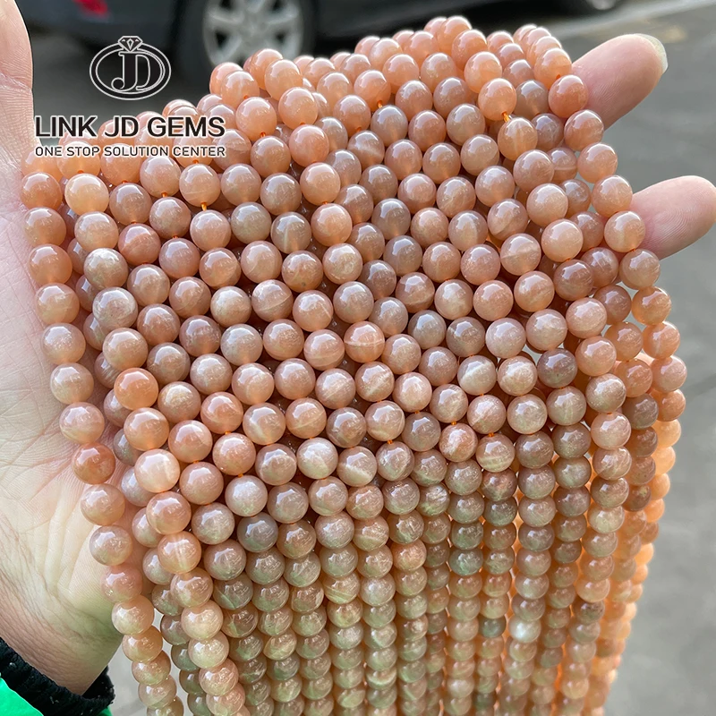 4-10mm Pick Size Orange Gemstone Beads 5A Natural Stone Gold Color Sunstone Round Loose Beads For Jewelry Making Diy Bracelet