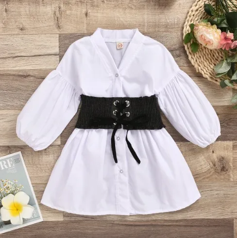 

Kid Girl Long Sleeves Spring Blouse Dress Set with Waistband