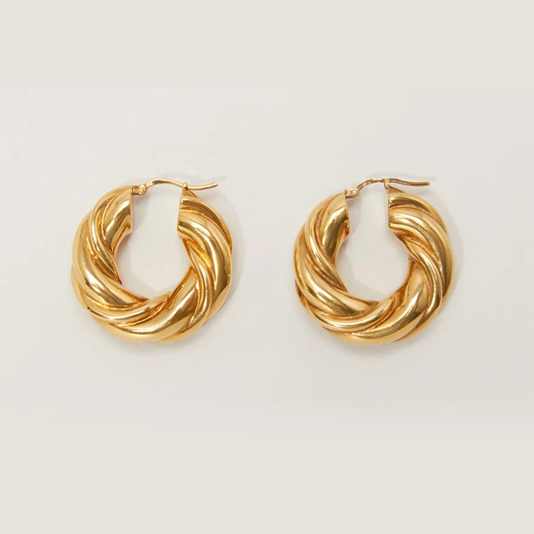 

Independent minimalist fashion hoop high quality 18k gold plated brass huggie earrings