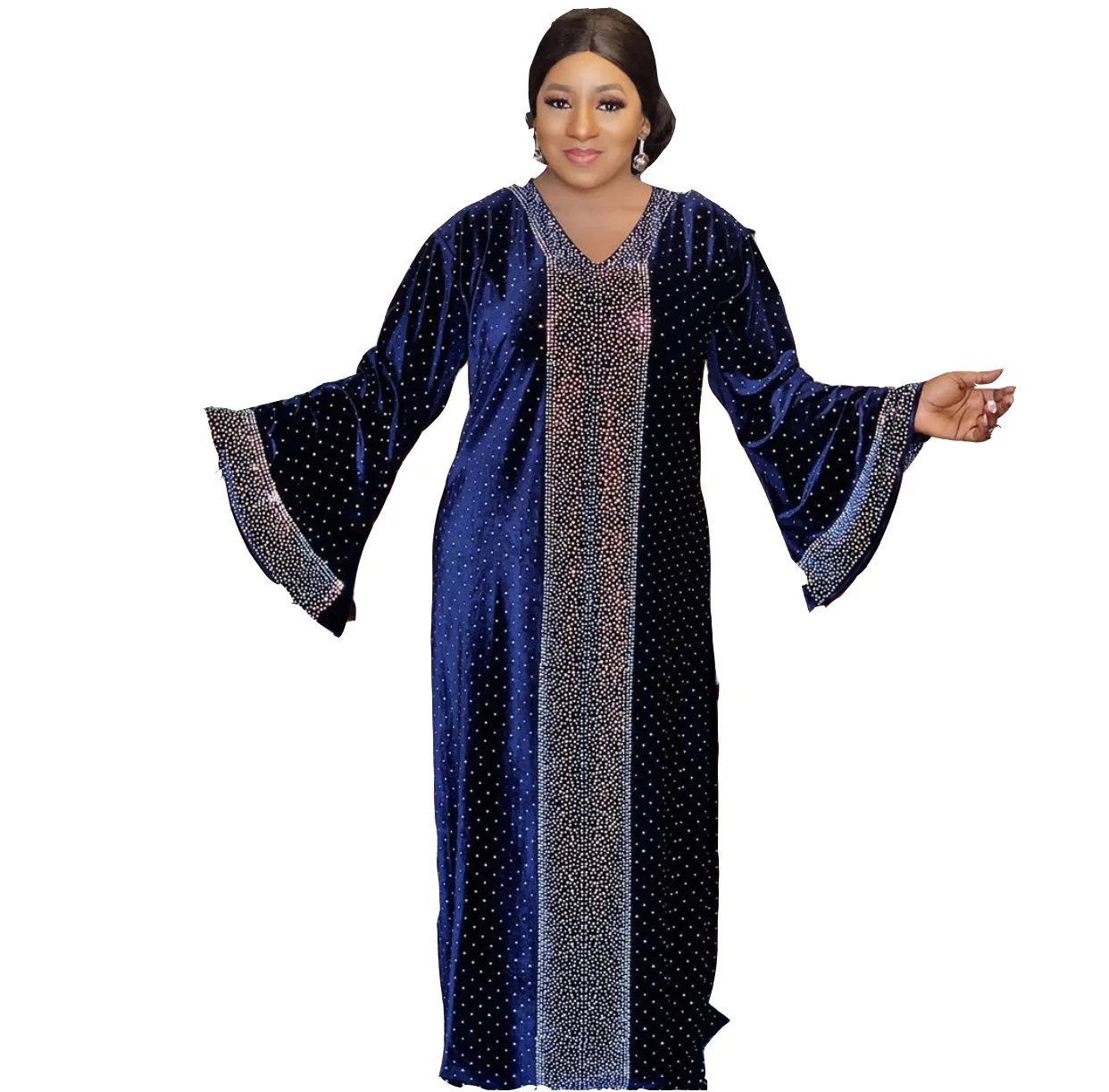 

High Quality Velvet Dresses For Women 2020 summer Autumn Clothing Muslim Dress V-neck Fashion Dress Africa clothing For Lady, Orange, green, yellow, dark blue, blue, pink