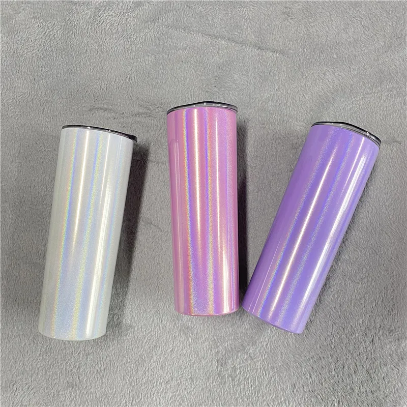 

Hot Selling 20oz Stainless Steel Skinny Tumbler Glitter Double Wall Insulated Vacuum Rainbow Slim Tumbler for sublimation