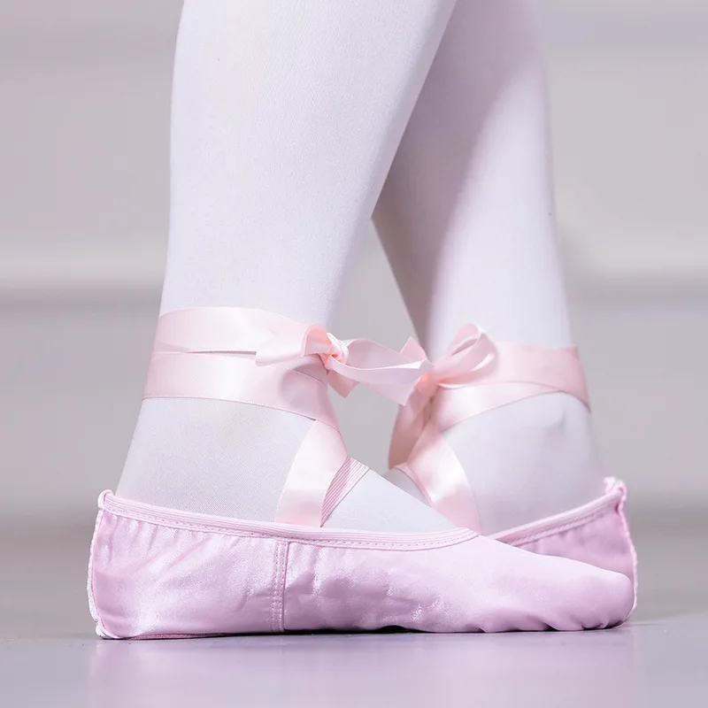 Girls Shoes Ballet Purple Satin Ballet Dance Shoes Kids Split Suede Sole Foldable Soft Practice Shoes  