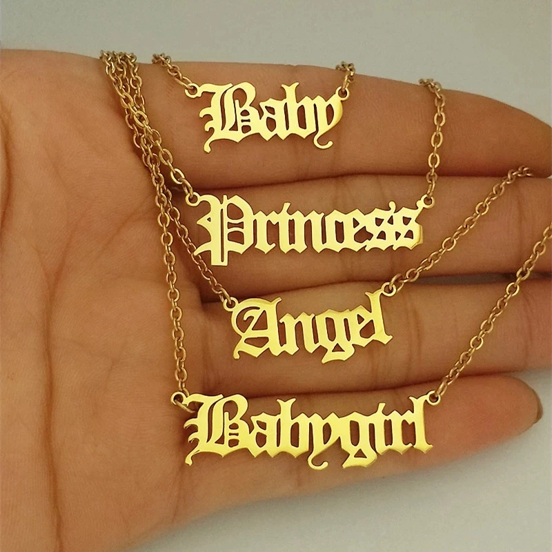 

jewelry Babygirl Old English Necklace 14k gold plated for women and girls Babygirl charm pendant wholesale nameplate, Picture