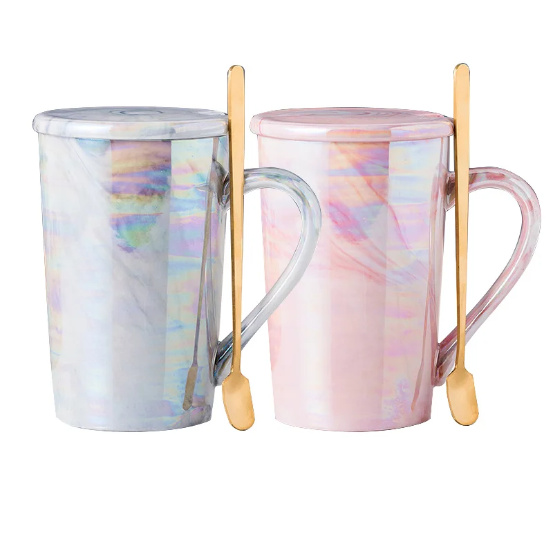 

Wholesale Custom Pearl Glazed Coffee Cups Ceramic Tea Mugs with Lid, Colorful