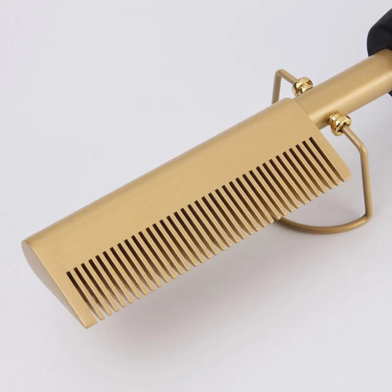 批发自有品牌金色彩色女士拉直直梳子铁热加热直直电梳子