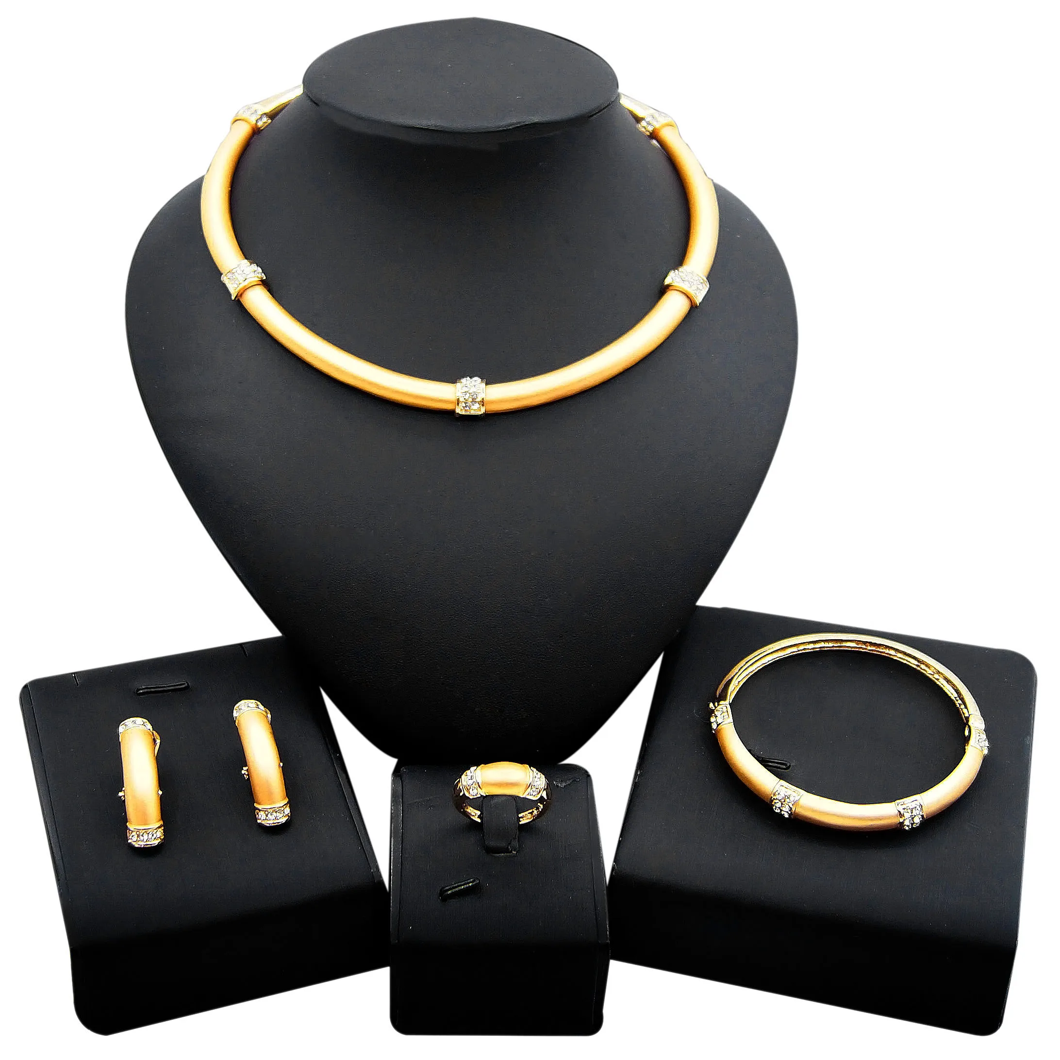 

Yulaili Hip Hop Hot Sale Romanian Gold Style Necklace Set Simple Style Exquisite Wholesale Bracelet Earring Ring Jewellery Set