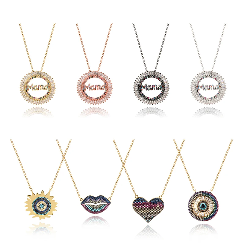 

Multi CZ Crystal Big Round Pendant Turkey Devil Eye Necklace for Women Jewelry Gold Color Chain Jewelry Gift, Picture