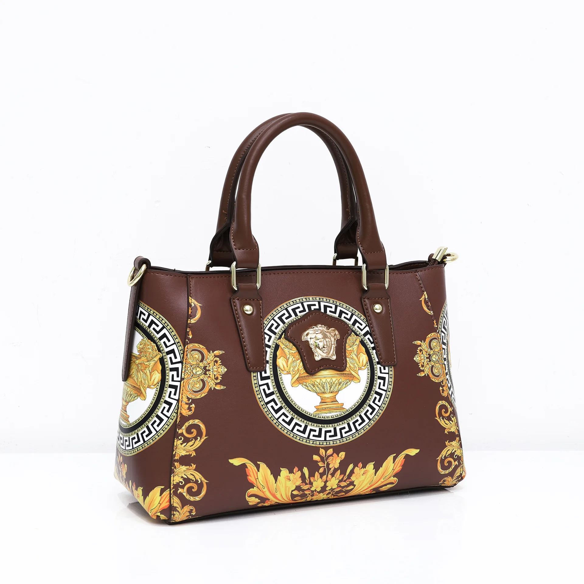 

High quality printed leather ladies shoulder tote bag women hand bags handbags famous brands, White black brown coffee