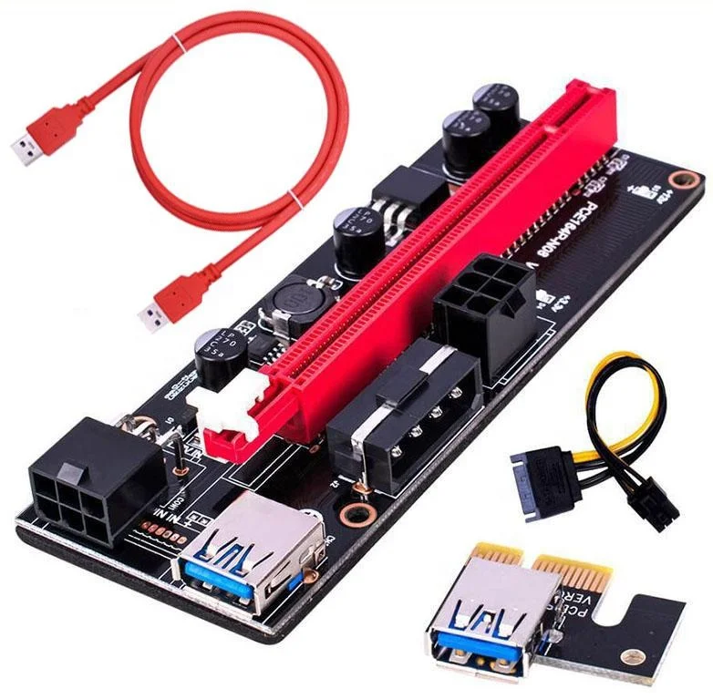 

Golden 009S PCI-E Pcie Riser Cables 1X 4x 8x 16x Extender Adapter Card SATA 15pin to 6 pin USB3.0 Cable