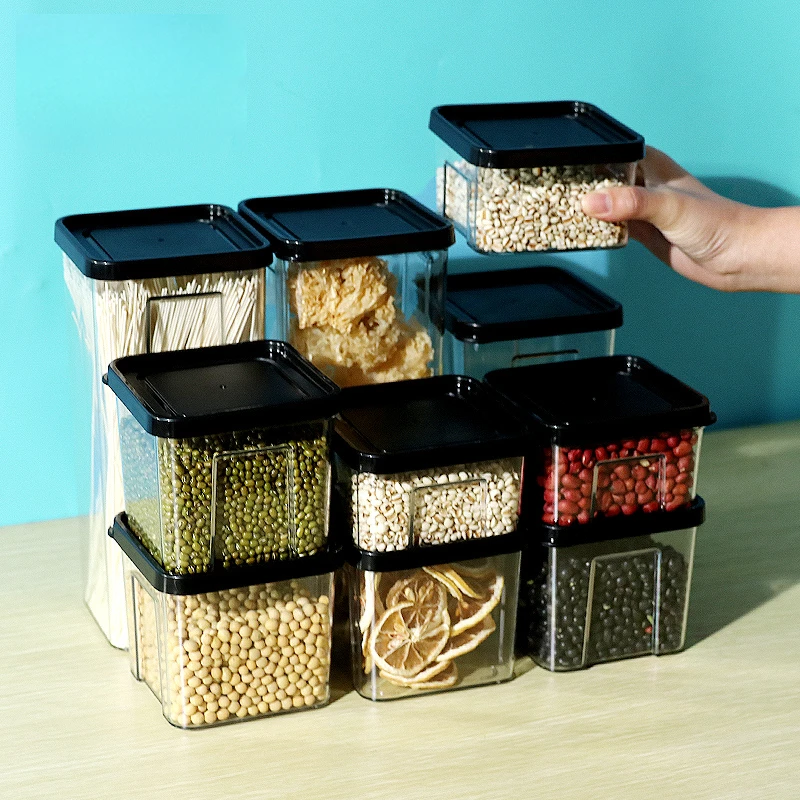 

Kitchen Organizer Transparent Plastic Storage Box Dry Grains Rice Beans Cereals Sealed Cans Airtight Food Container Set