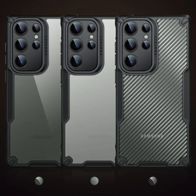 

luxury Matte semitransparent Carbon fiber Hard Back Heavy Duty Shockproof mobile phone cases bag for Samsung S23 ultra cover