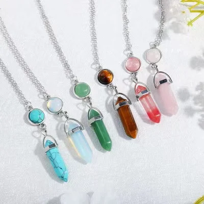 

2021 Ins Pointed Chakra Pendants Natural Energy Healing Hexagonal Crystal Bullet Shape Necklace Carnelian necklace for Women, Picture shows